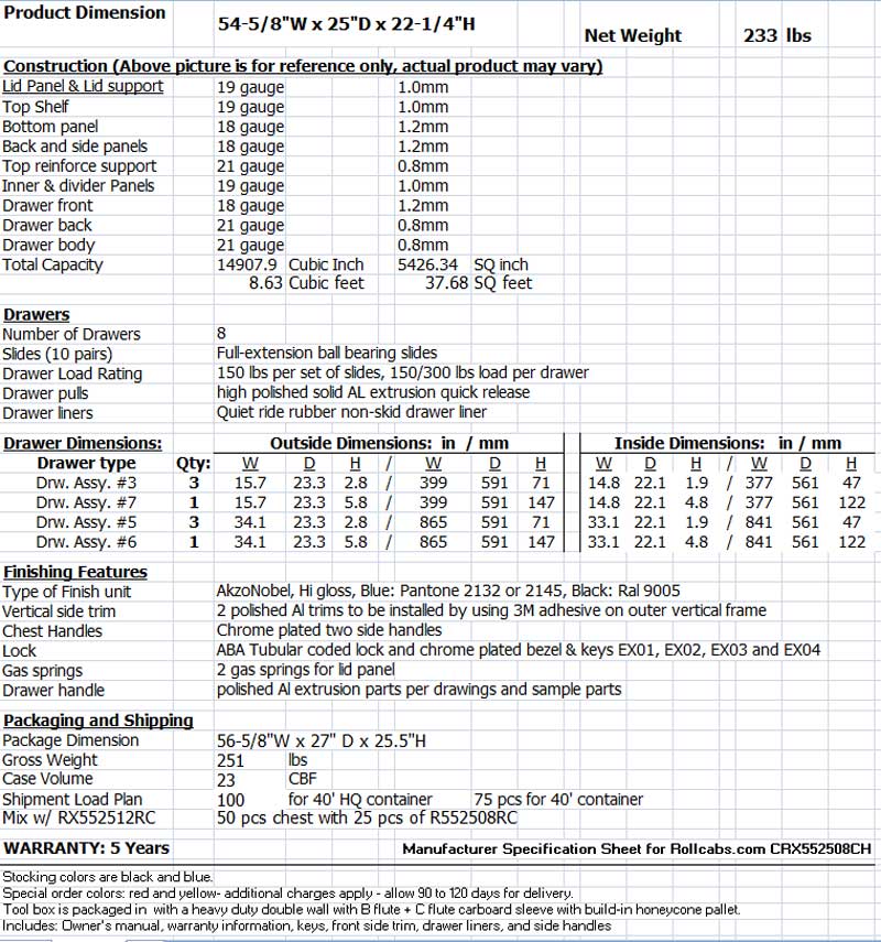 CRX552508CH top chest specs 